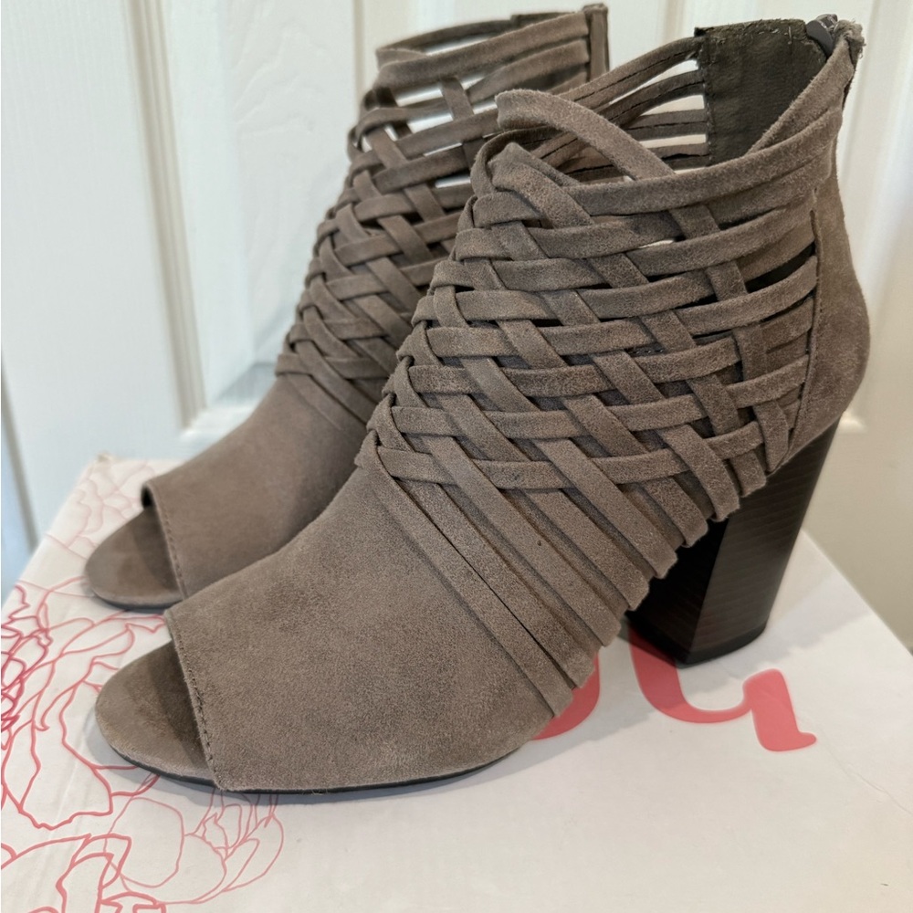 Fergalicious Taupe Woven Heeled Boots Sandals